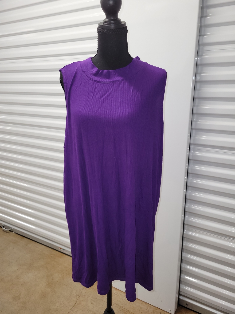 Logo Layers Womens 2X Vibrant Purple Ribbed Sleeveless Tunic Stretch Layering